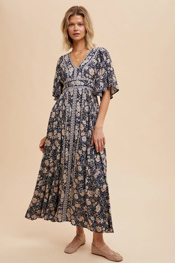 FLUTTER FLORAL MAXI DRESS