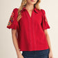 EMB TRIM SCALLOP RED TOP