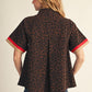 LEOPARD SMOCK NECK BROWN TOP