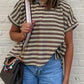 TEXTURED BROWN STRIPE CREW NECK TOP