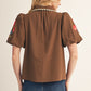 EMB TRIM SCALLOP BROWN  TOP