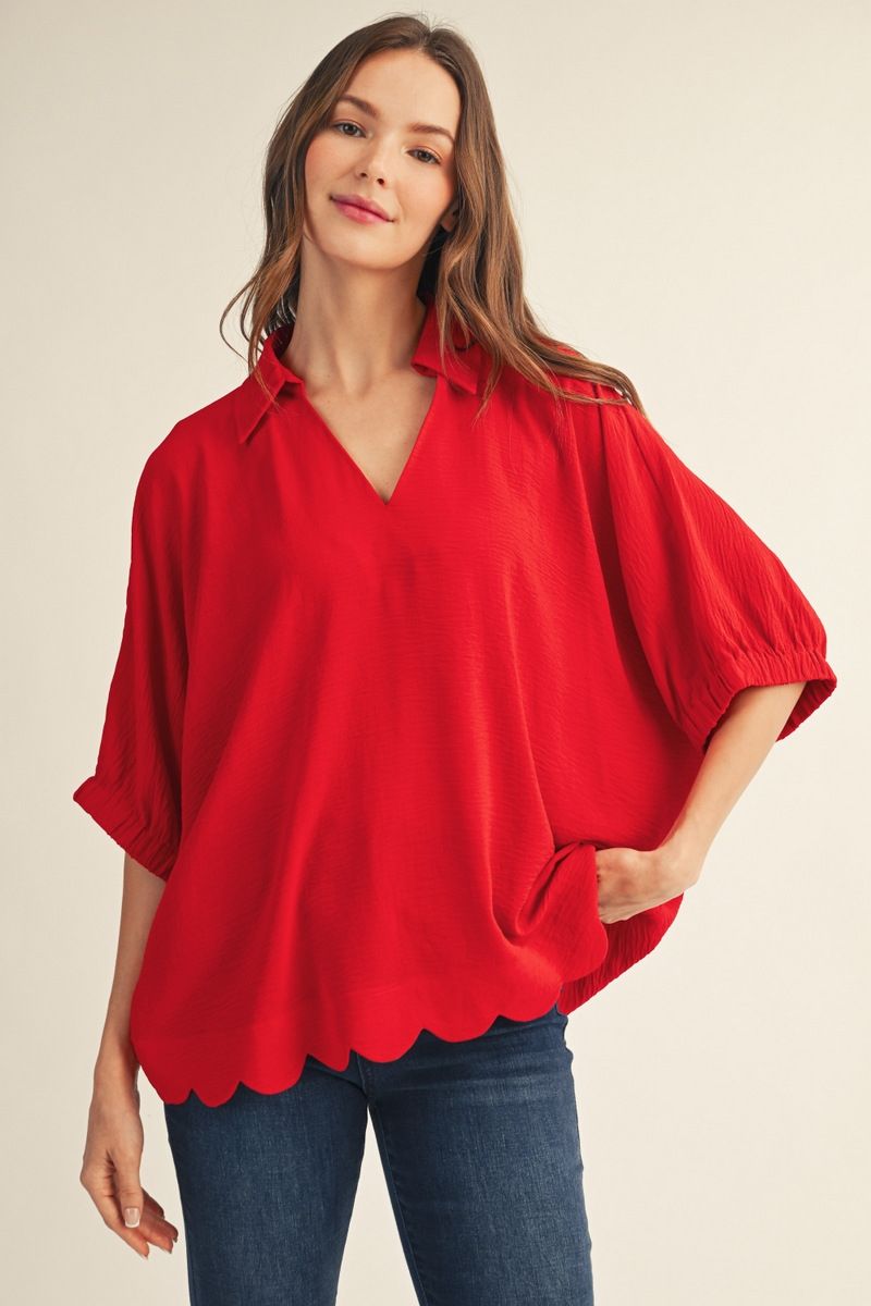 RED SCALLOP TOP