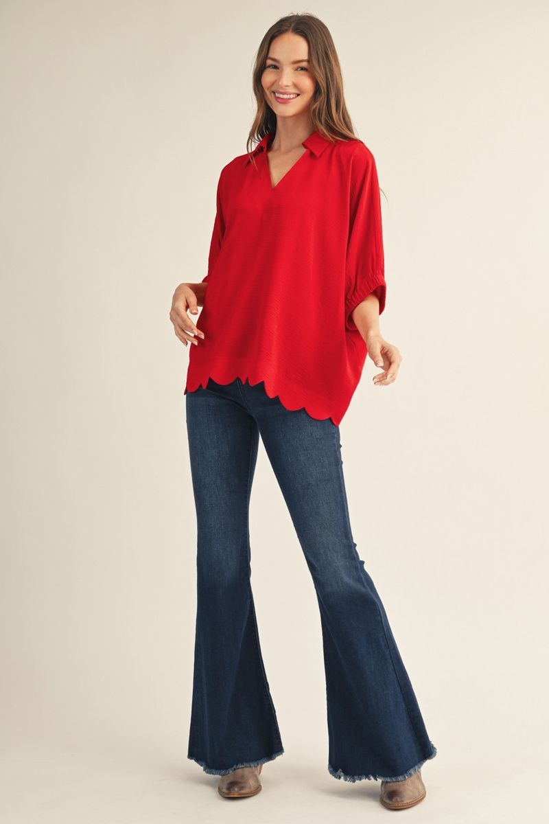 RED SCALLOP TOP