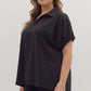 SPLIT COLLAR SLIT HEM BLACK TOP