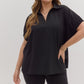 SPLIT COLLAR SLIT HEM BLACK TOP
