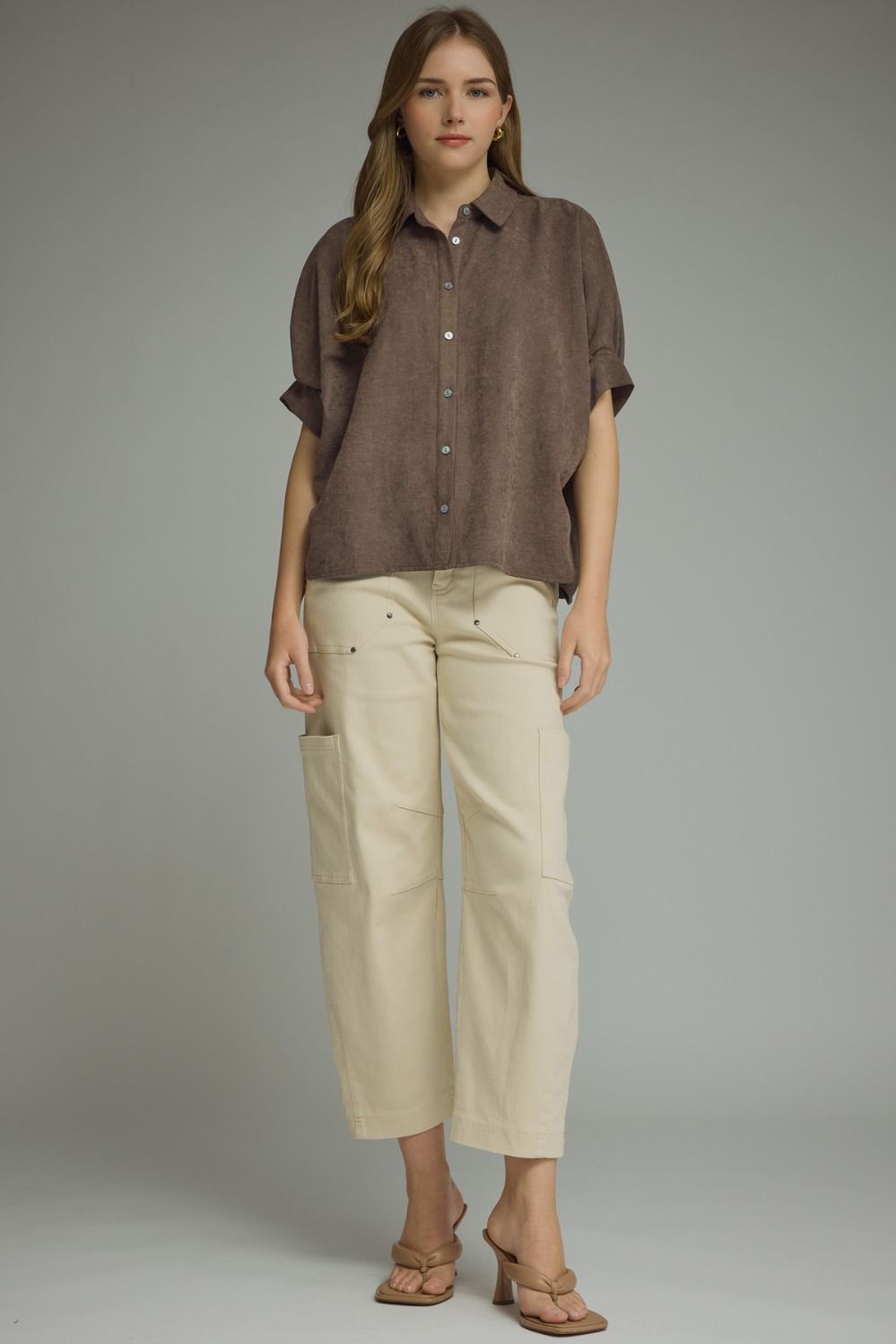 WM COLLAR BROWN SUEDE TOP