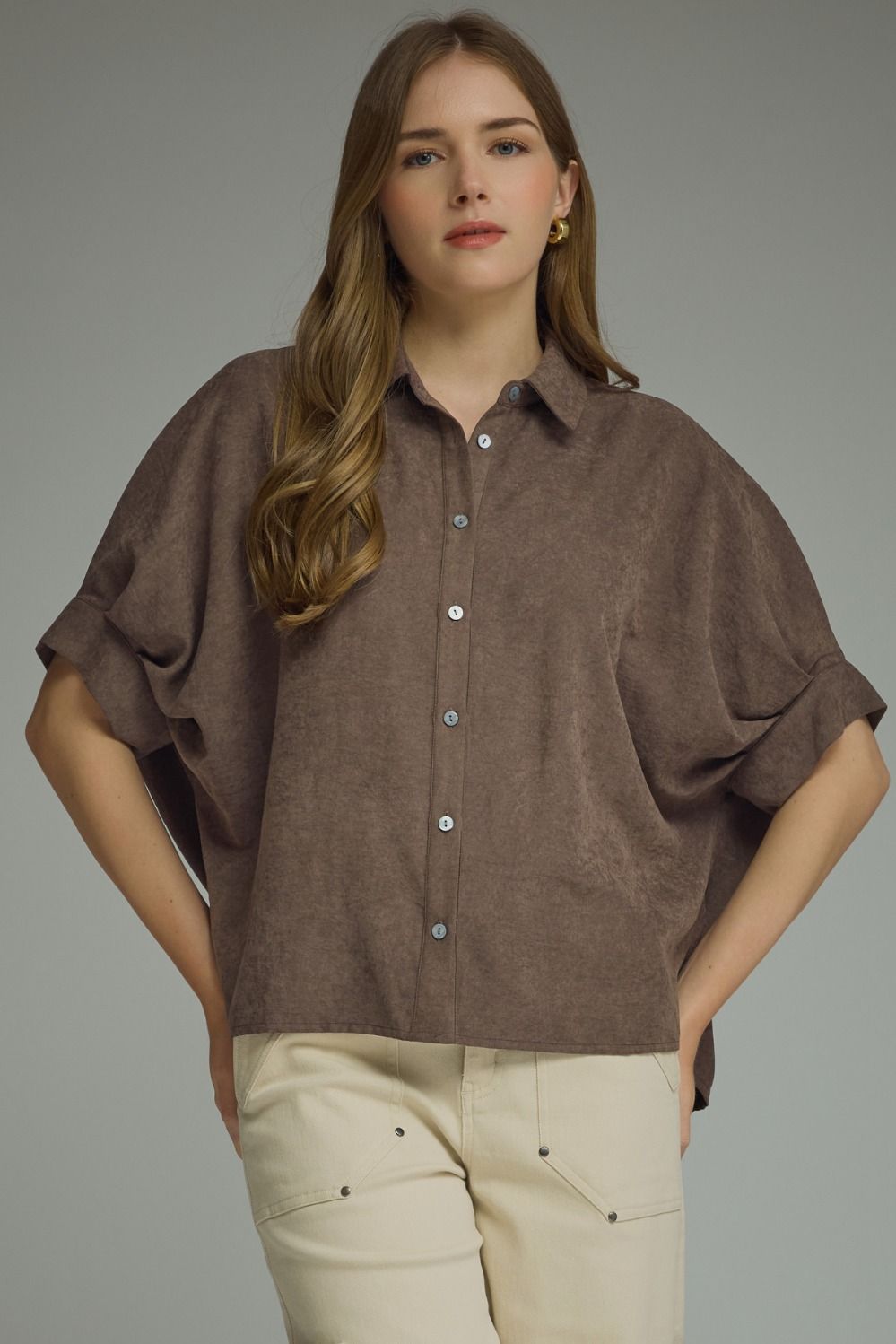 WM COLLAR BROWN SUEDE TOP