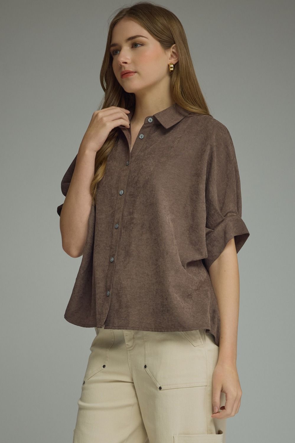WM COLLAR BROWN SUEDE TOP