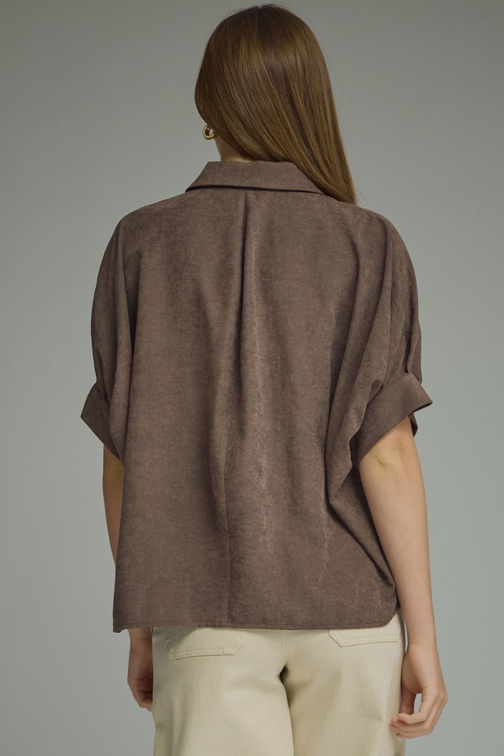 WM COLLAR BROWN SUEDE TOP