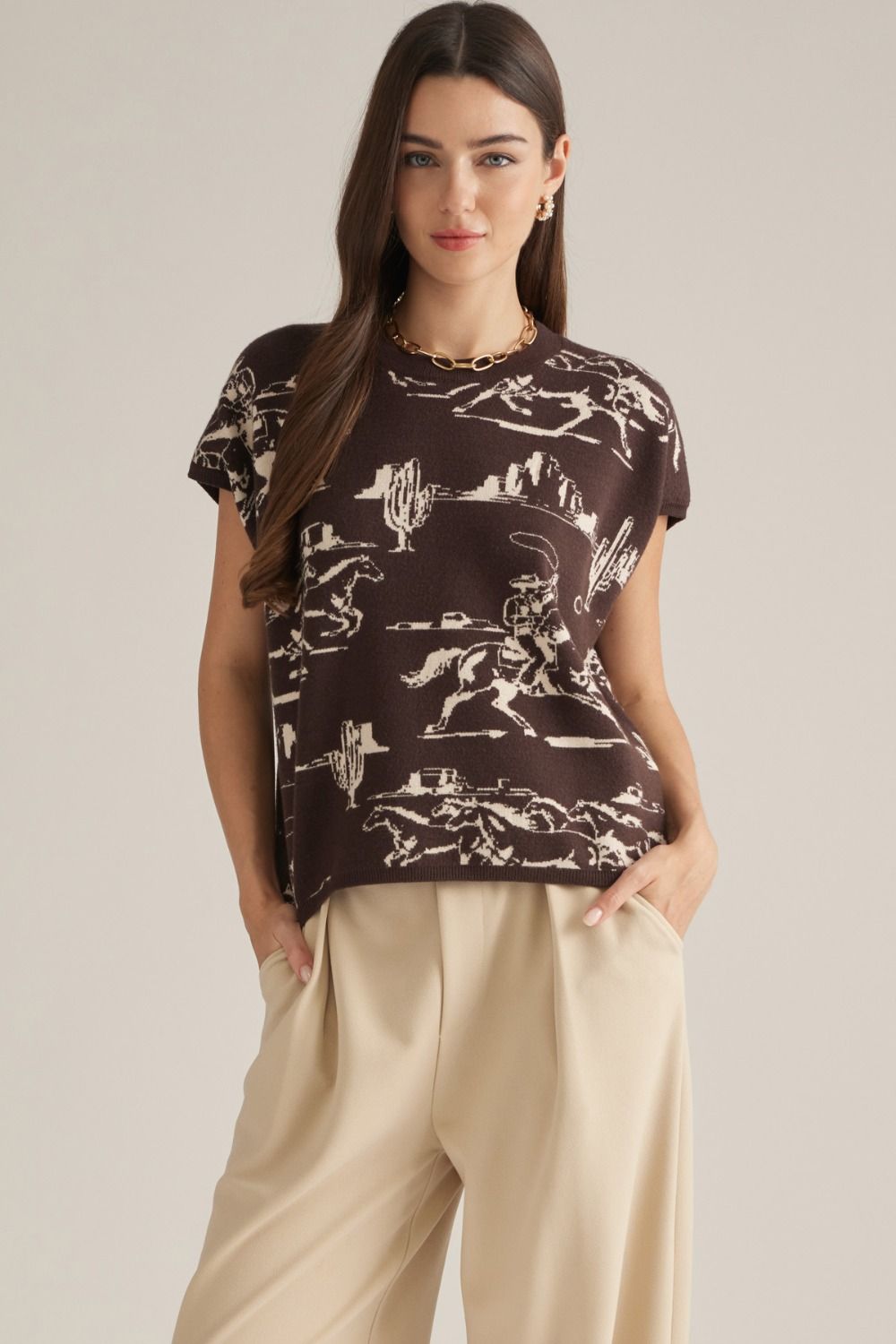 WM WESTERN BROWN SWEATERTOP