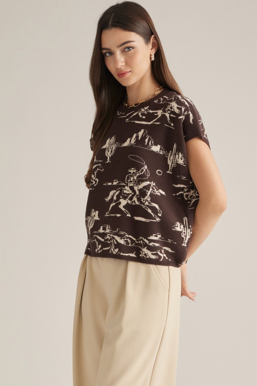 WM WESTERN BROWN SWEATERTOP