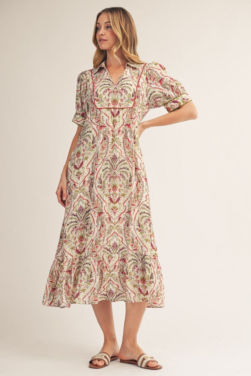 BAROQUE FLORAL BERRY MIX DRESS