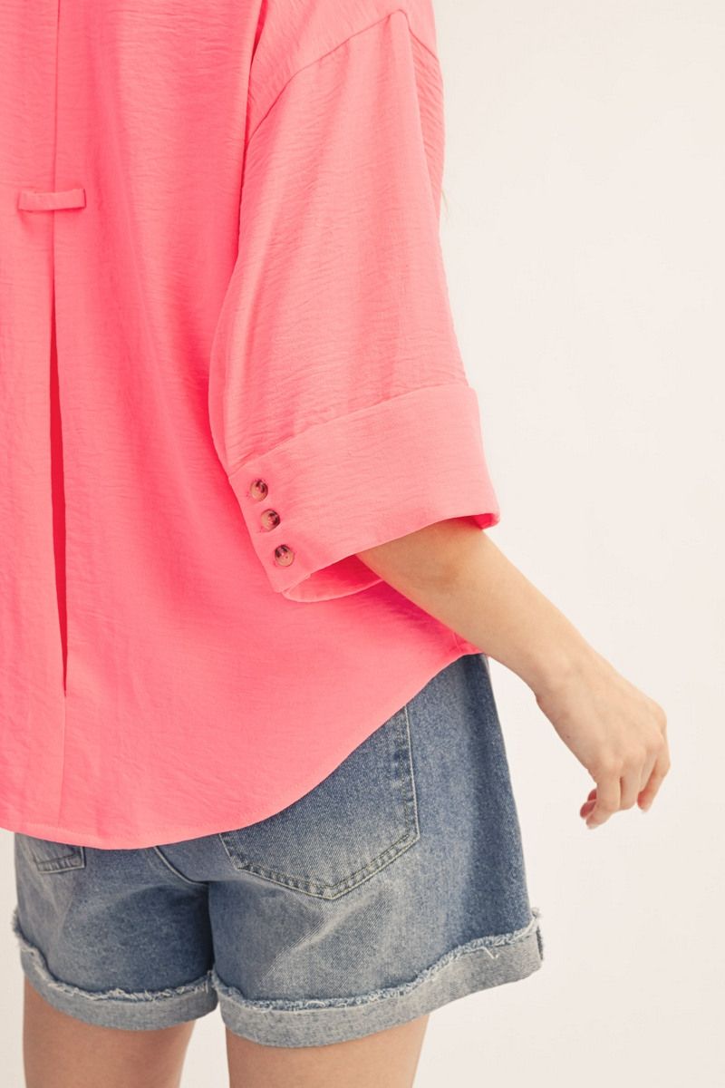 DROP SHOULDER 3/4 NEON PINK SS TOP