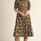 FLORAL DETAIL MIDI OLIVE DRESS