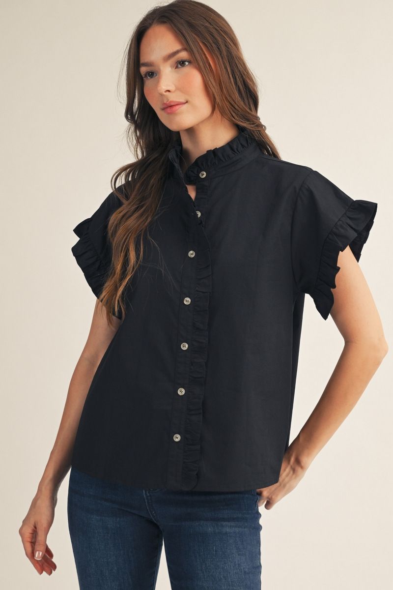 SOLID BLACK WOVEN TOP