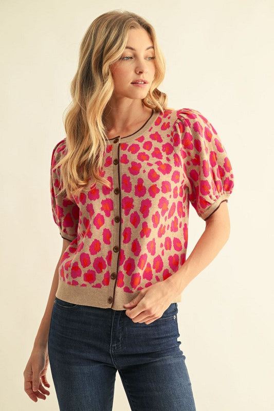 LEOPARD FUCHSIA CARDI