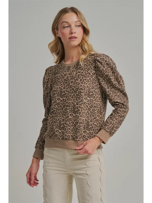LEOPARD TEXTURED KNIT LS TOP