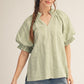 NOTCHED STRIPE SAGE TOP