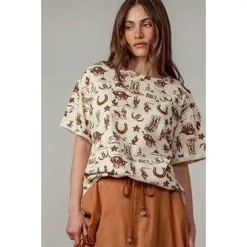 RODEO WESTERN CREAM TEE