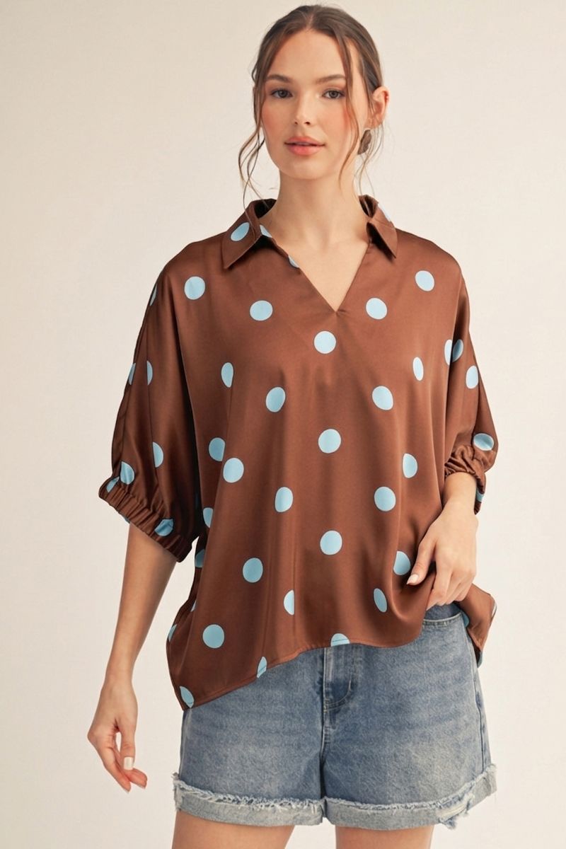 COLLAR POLKA BRN TOP