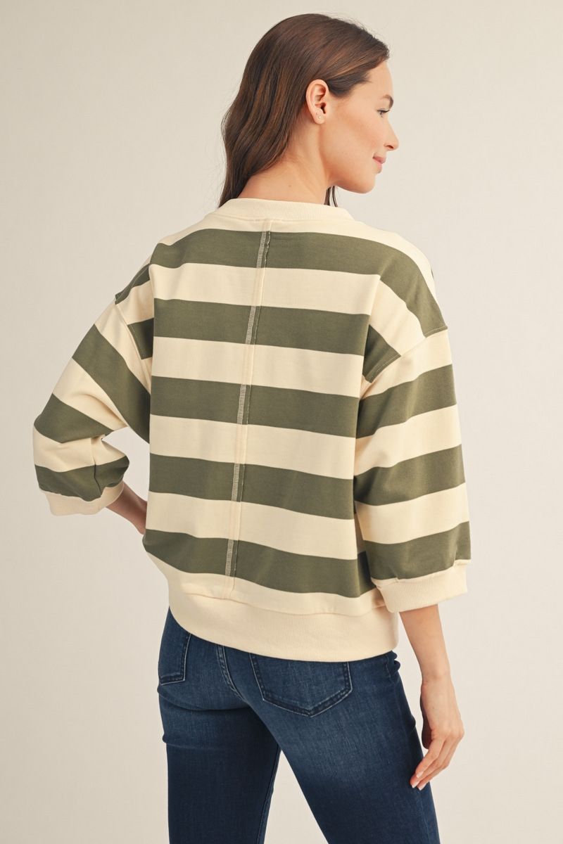 3/4 STRIPE OLIVE TOP