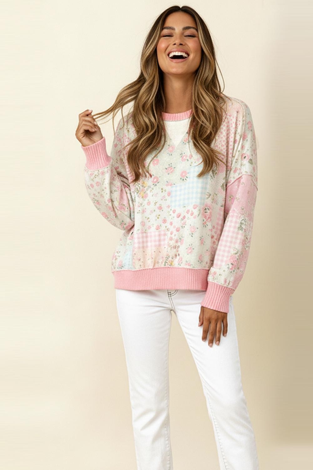 BLUSH FLORAL CREW NECK TOP