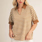 COLLAR STRIPE SS TAUPE TOP