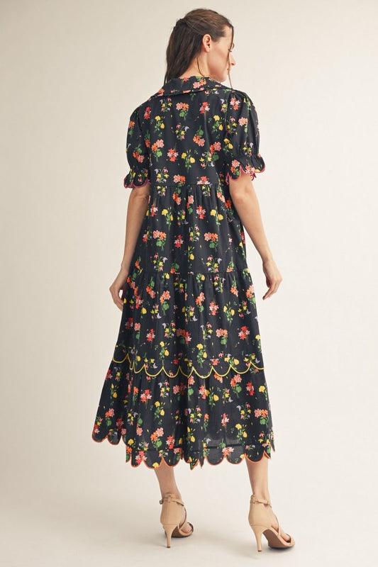 SCALLOP EDGE BLACK DRESS