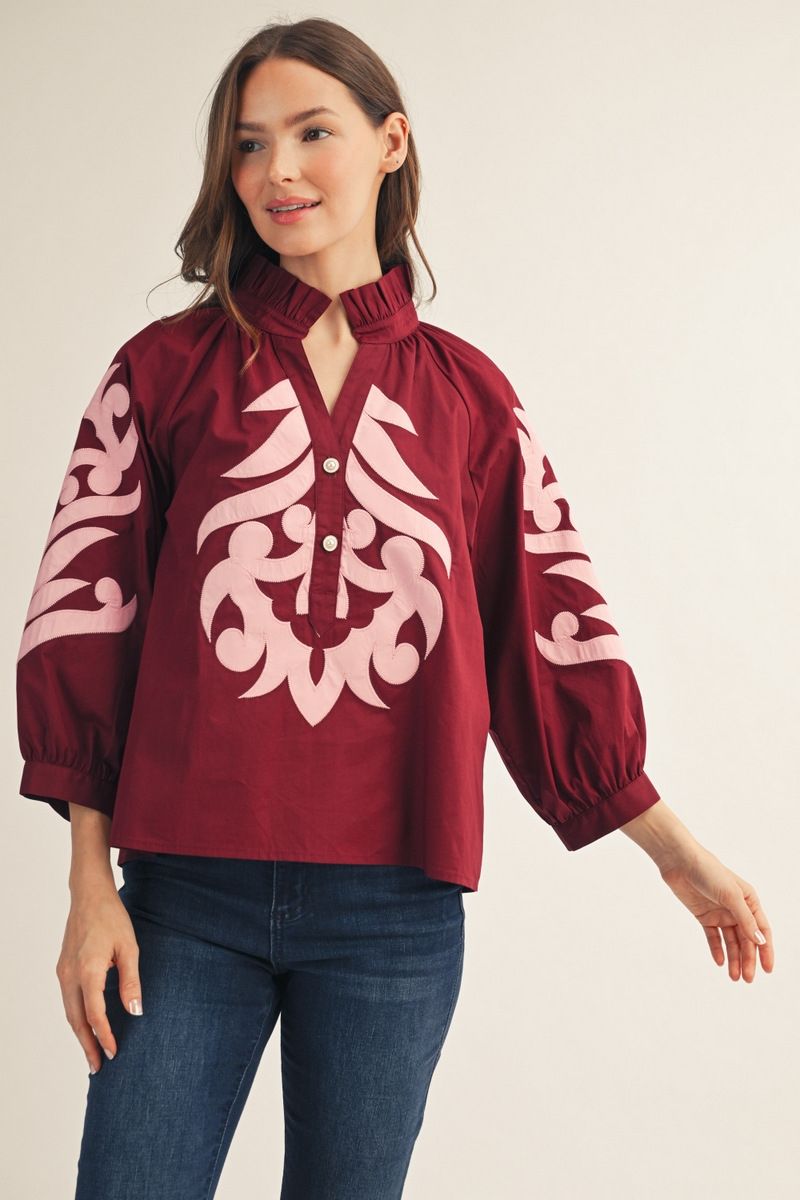 EMBELLISH LUX BURGUNDY TOP