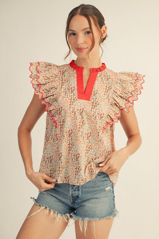 LAYERED CAP SLEEVE RED TOP