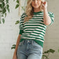 STRIPE PUFF KNIT GREEN/WHITE TOP