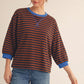 STRIPE 3/4 MOCHA TOP
