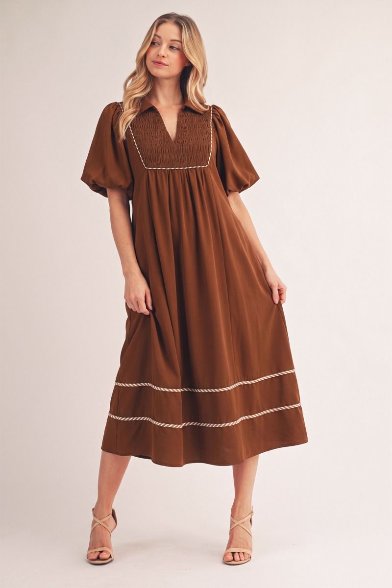 BROWN CONTRAST HEM MIDI