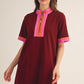 CASUAL ZIP UP BURGUNDY DRESS