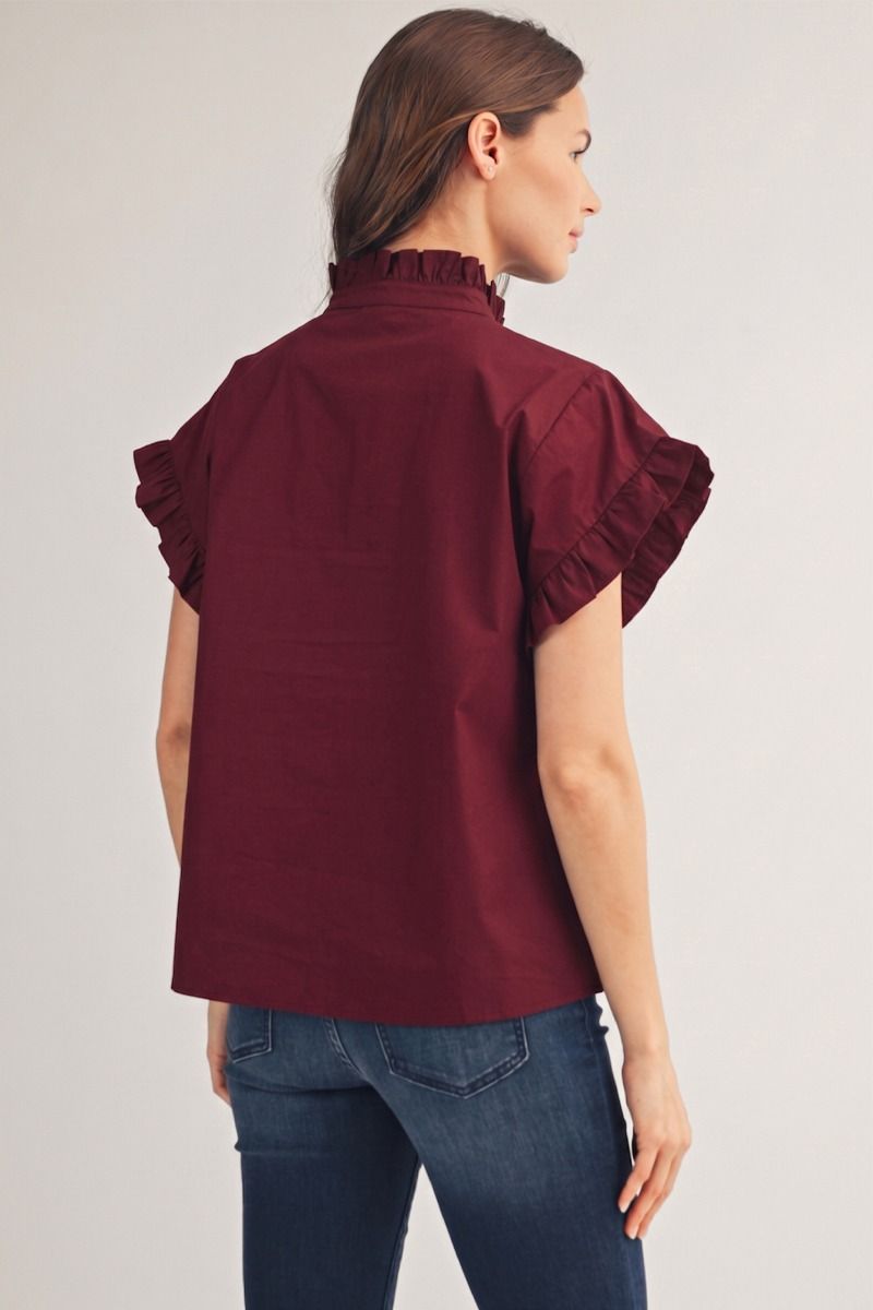 SOLID BURGUNDY WOVEN TOP