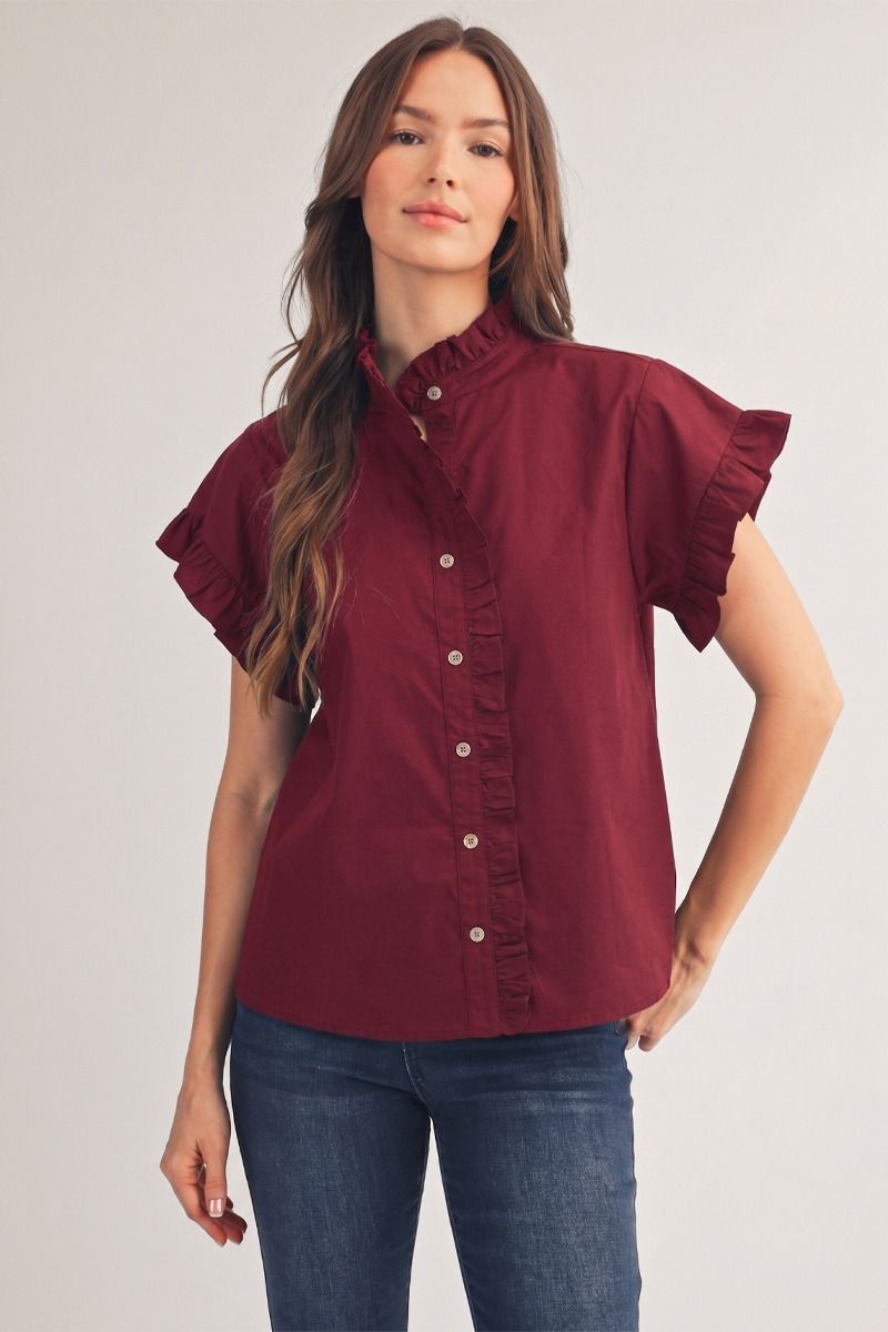 SOLID BURGUNDY WOVEN TOP