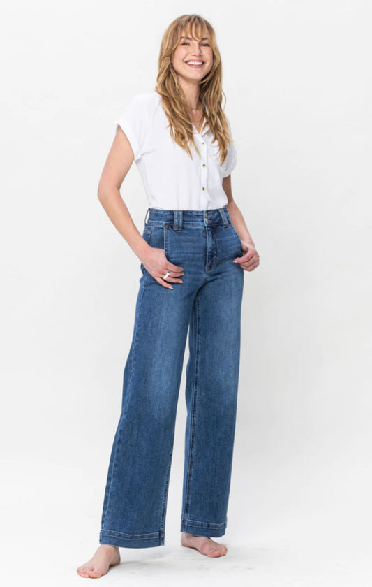 Judy Blue Hi-Rise Wide Leg Button Jean