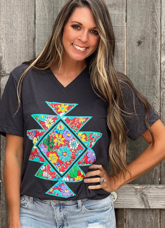 Barb’s Red Floral Aztec Tee