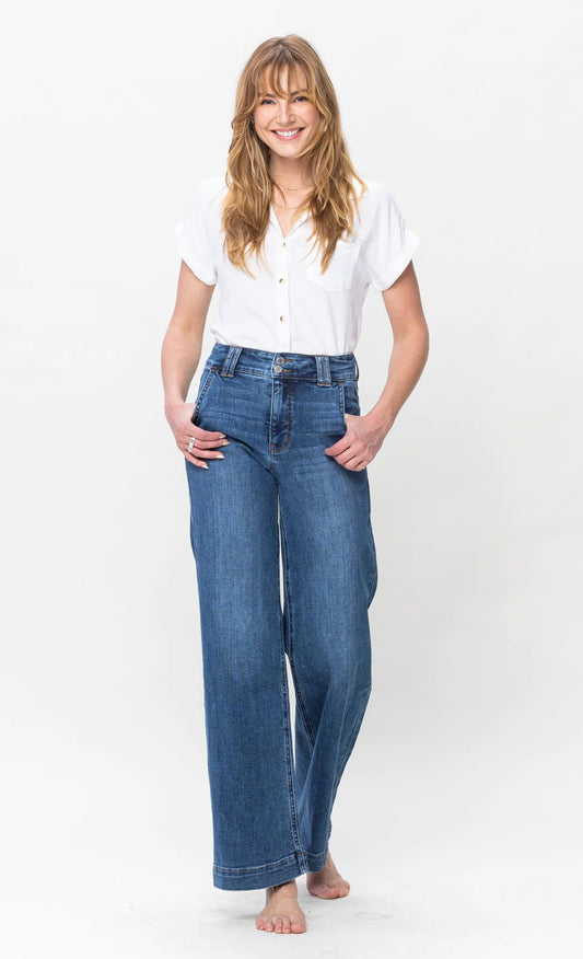 Judy Blue Hi-Rise Wide Leg Button Jean