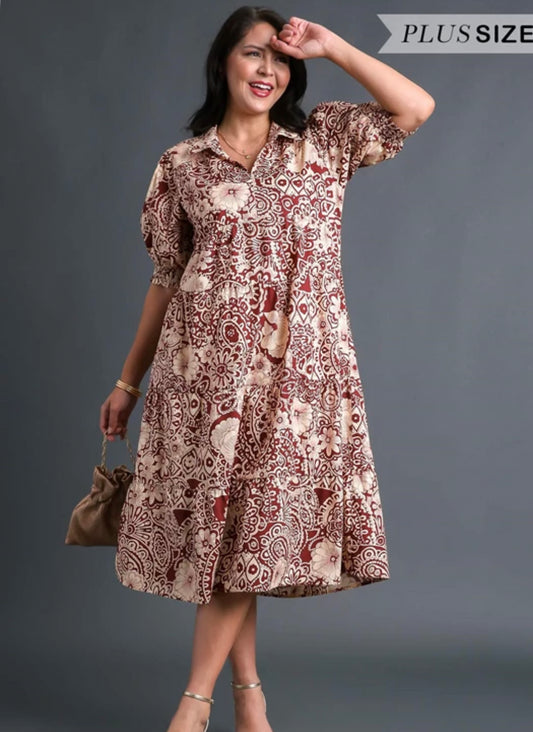 Puff Sleeve Sangria Tiered Dress