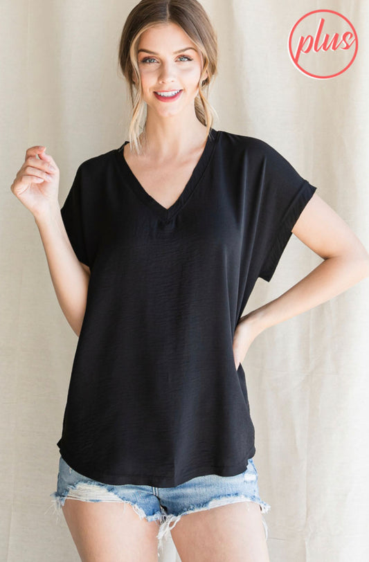 Wmns Black Cut SS V-Neck Top