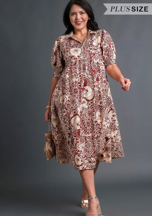 Puff Sleeve Sangria Tiered Dress