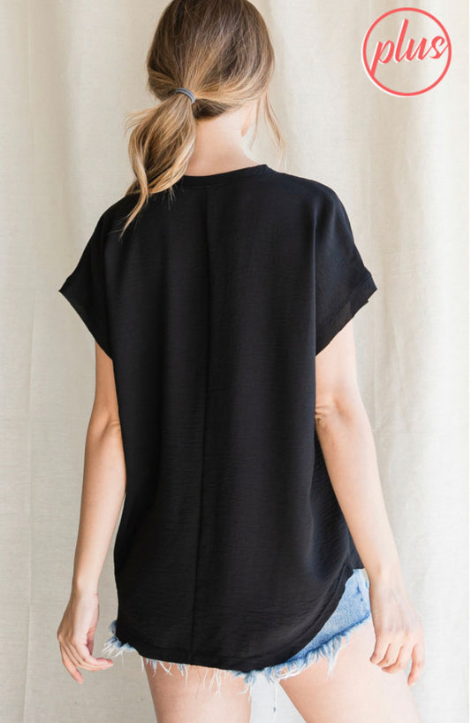 Wmns Black Cut SS V-Neck Top