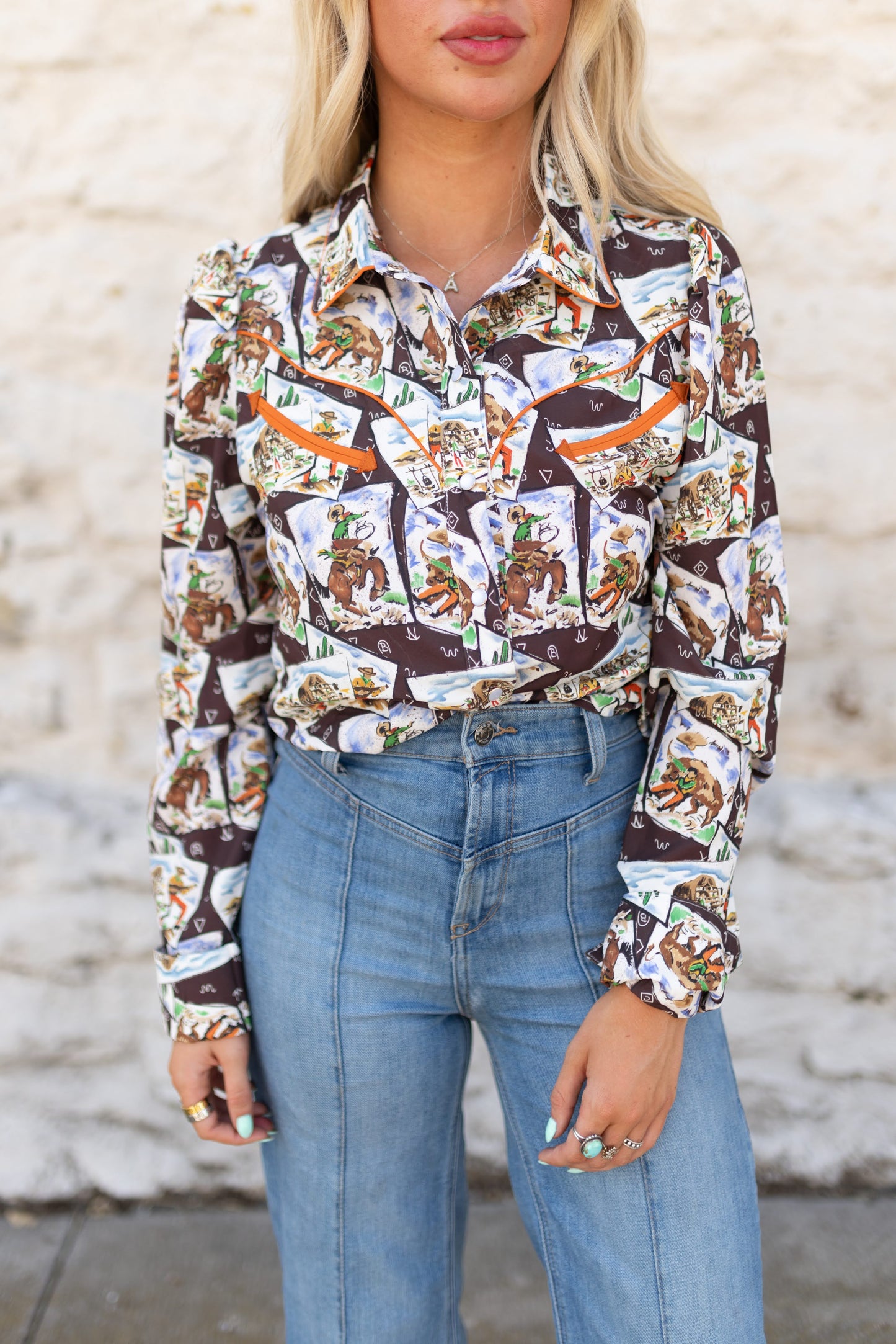 COWBOY STAMP SNAP LONG SLEEVE BUTTON UP
