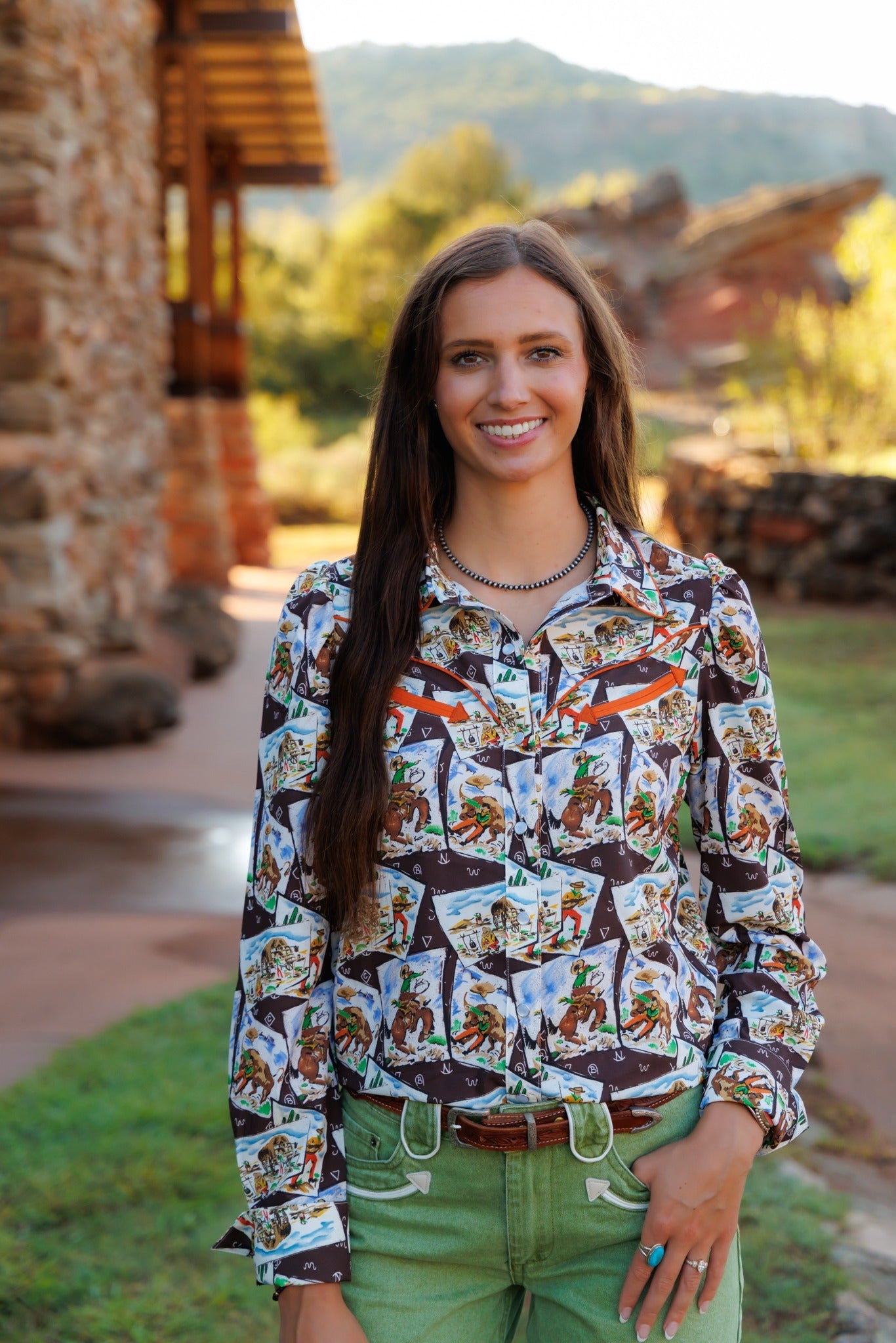 COWBOY STAMP SNAP LONG SLEEVE BUTTON UP