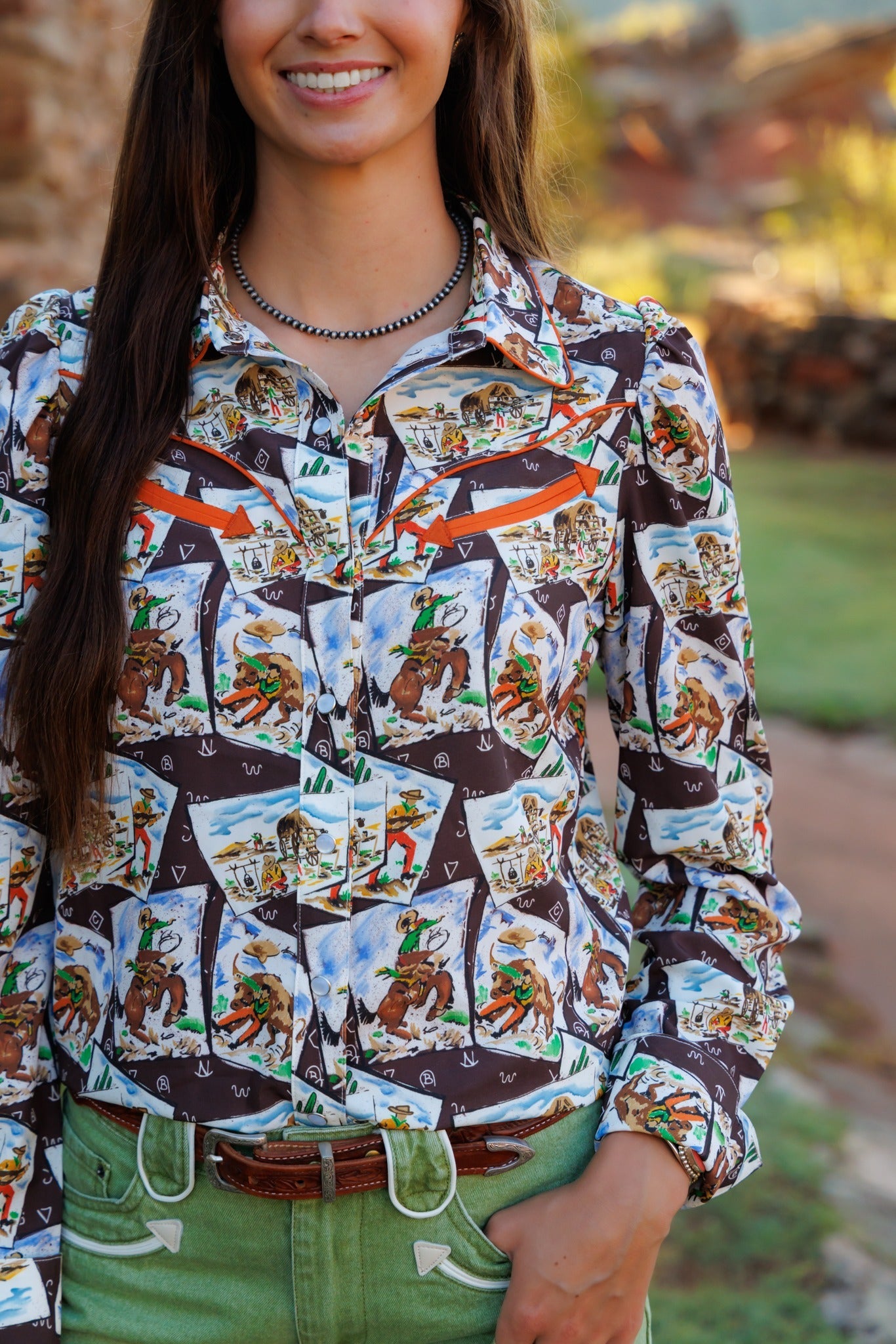 COWBOY STAMP SNAP LONG SLEEVE BUTTON UP