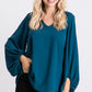V-NECK BUBBLE SLV TEAL TOP