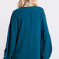 V-NECK BUBBLE SLV TEAL TOP