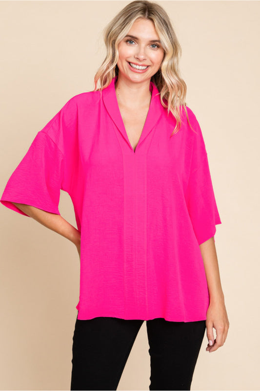 SHAWL COLLAR HOT PINK TOP