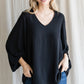 V-NECK BUBBLE SLEEVE BLACK TOP